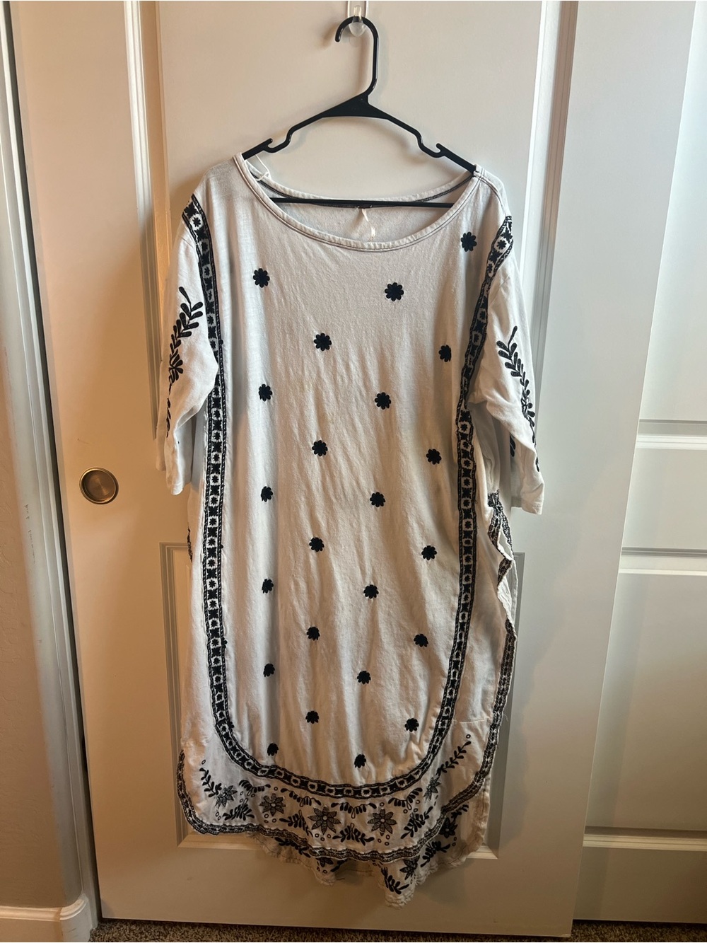 Free People White Maxi Dress with Black Embroidered Detail